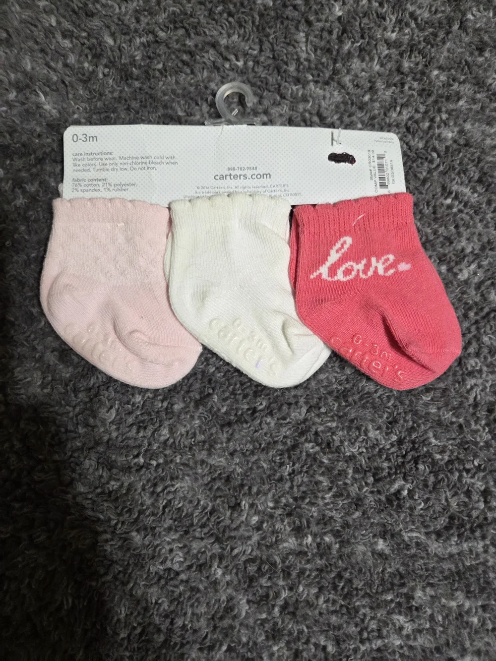 Carter's Baby Girls 3-Pack  Socks - Hot Pink, White, Light Pink